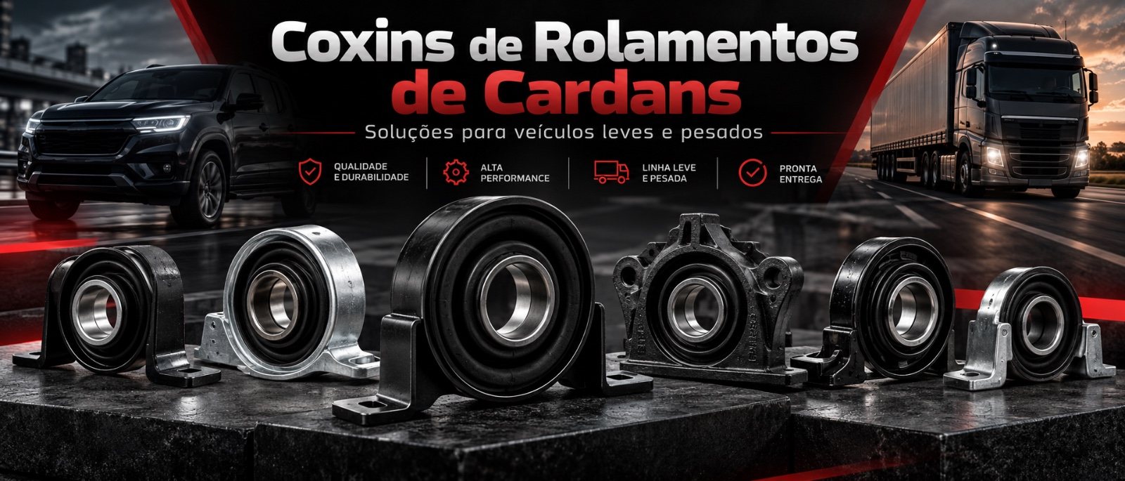 Coxins de rolamentos de cardans — soluções para veículos leves e pesados. Qualidade e durabilidade, alta performance, linha leve e pesada, pronta entrega.